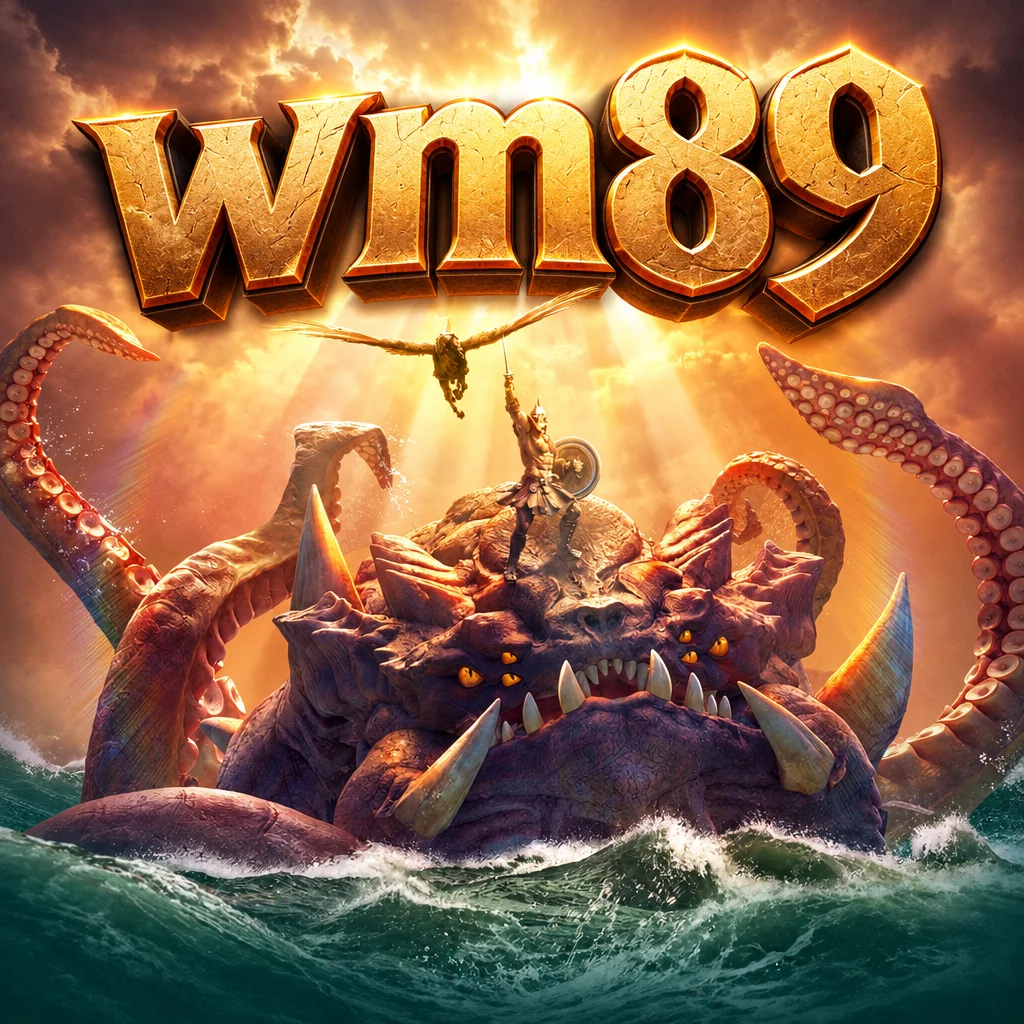 wm89 ภาพเกม Legend of Perseus แสดงเพอร์ซิอุสยืนประจันหน้ากับสัตว์ประหลาดคราเคนกลางทะเลคลั่ง